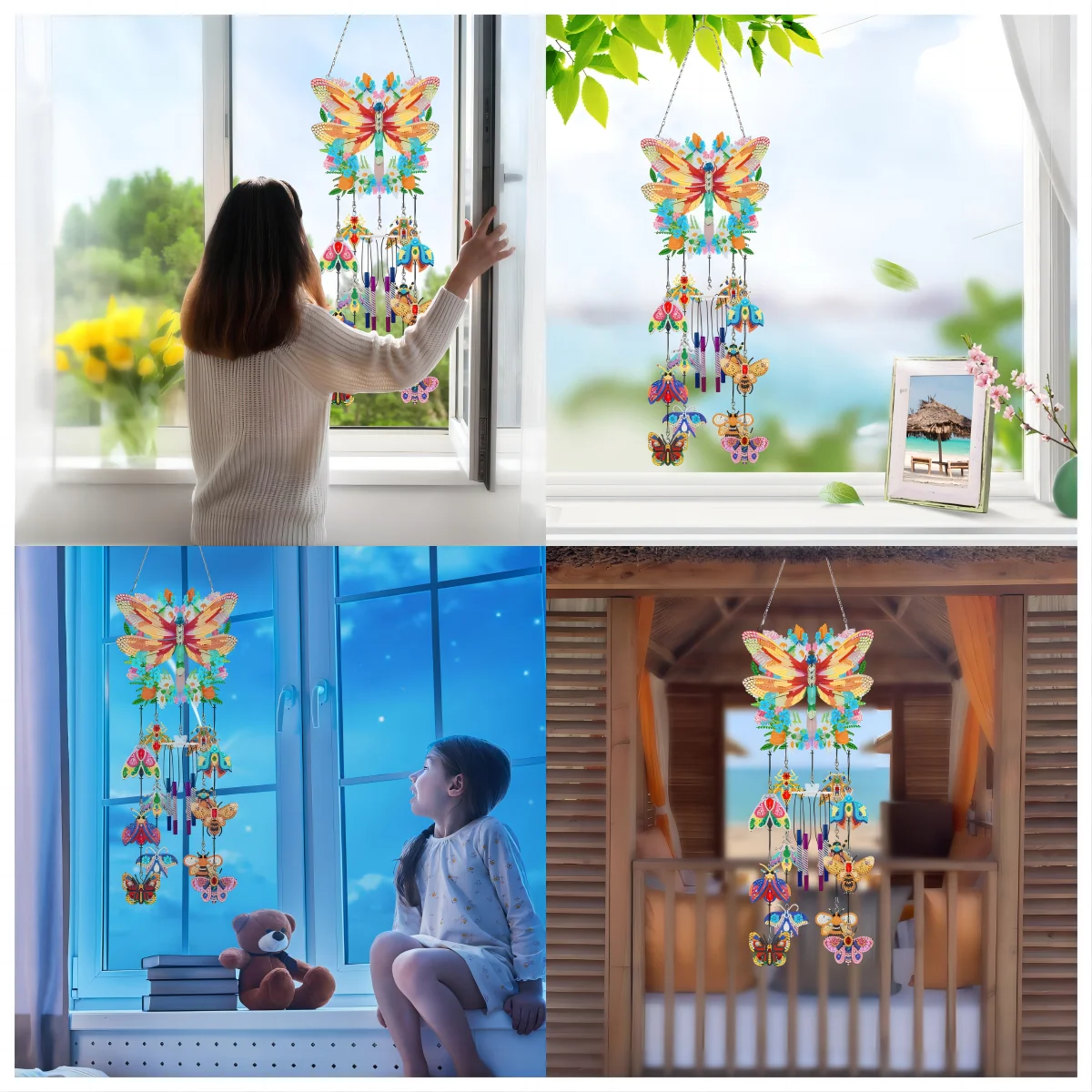 LS 5D diy diamond painting craft kit 3D Christmas Gingerbread House windchime butterfly wind chime hanging decorative pendant