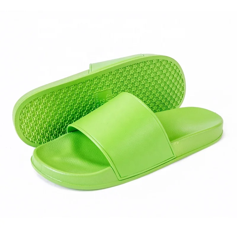 
PCU home and shower women and ladies sliders, summer colorful big foot sliders slippers, PVC blank plain slide footwear 