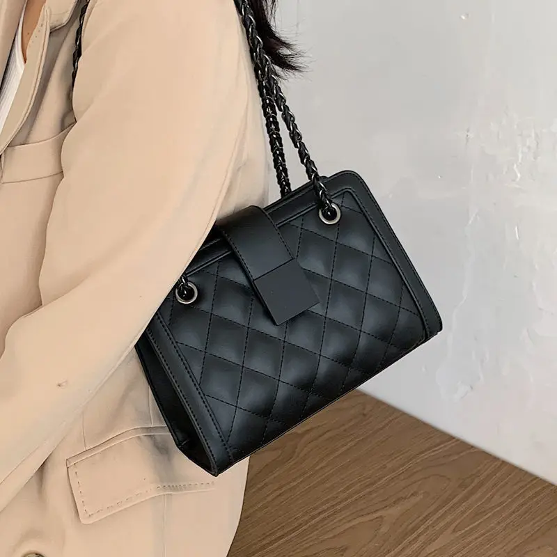 Sac tendance 2024 маленькая черная сумка из искусственной кожи на цепочке дизайнерская через плечо женская полиэстера
