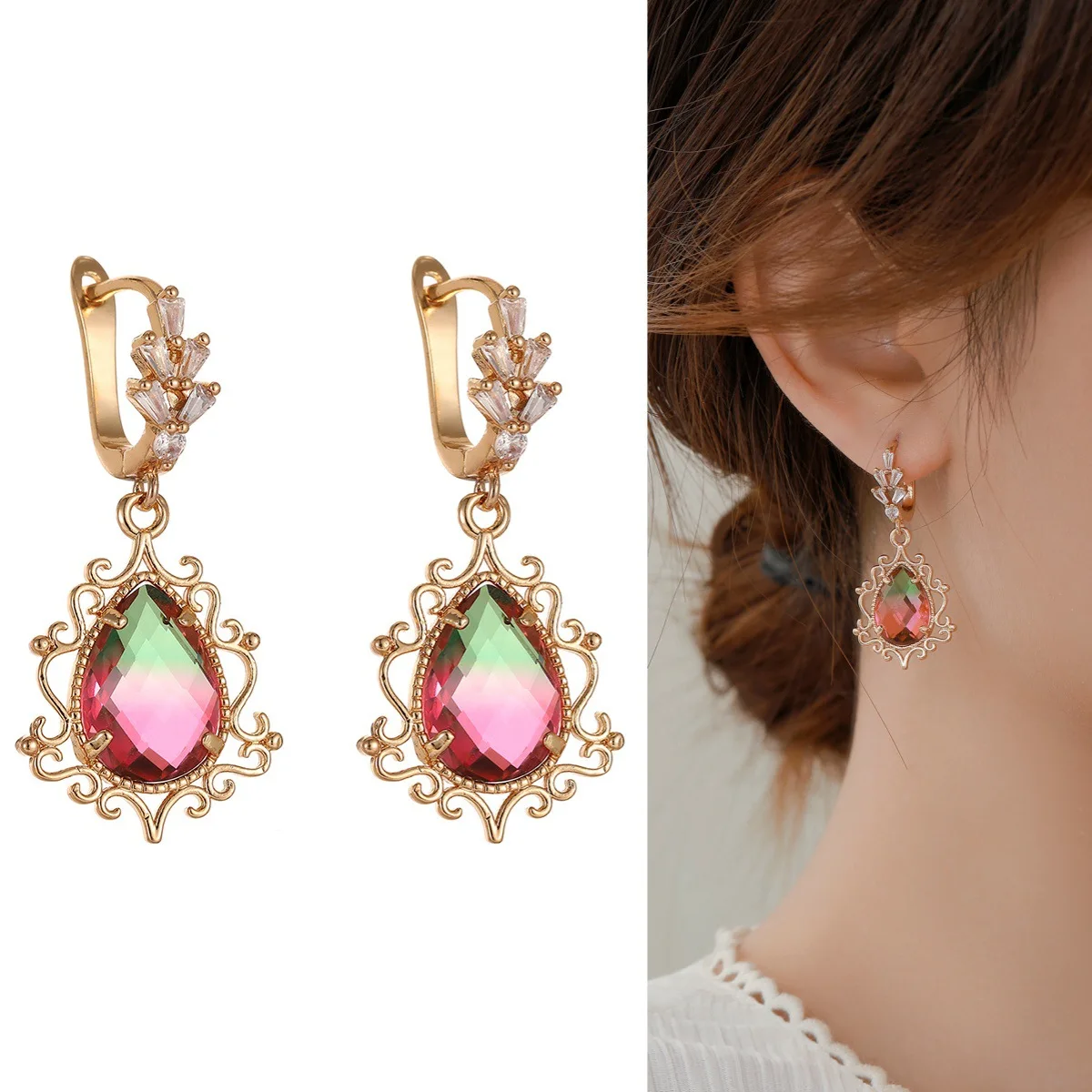 Natuna 2024 Fashion  Jewelry Brass Korean  Stone Cubic Zircon Earrings Brass Earrings Brass Stud Earrings For Gift