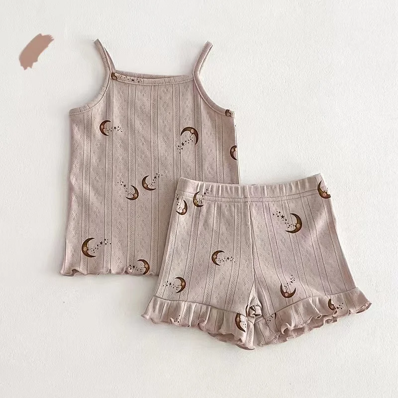 2024 New Summer Girls Printed Suspenders Pajama Set