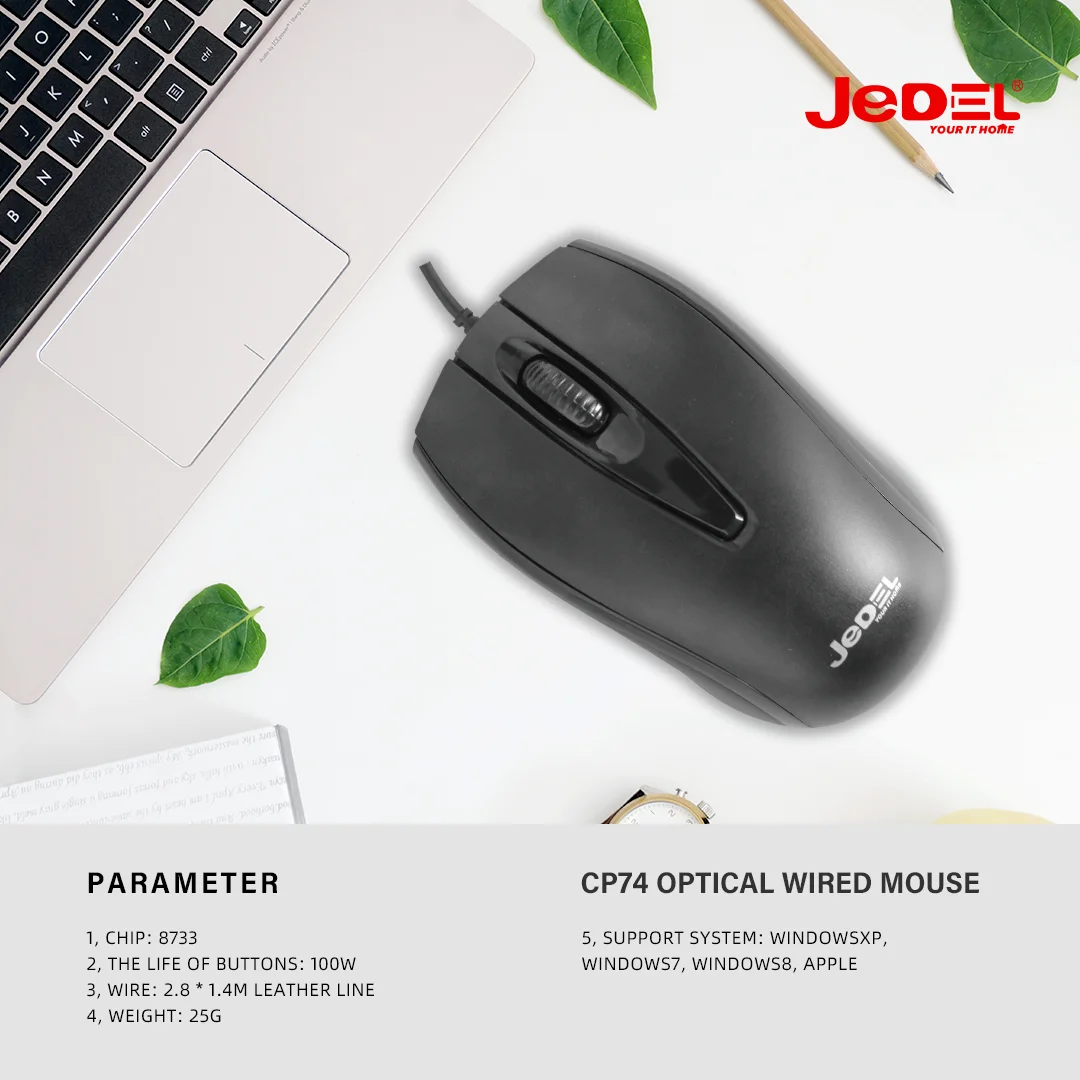 Jedel CP74 Slim 3D Buttons Optical Wired Computer Home Office Mouse Mini Mouse OEM LOGO Support