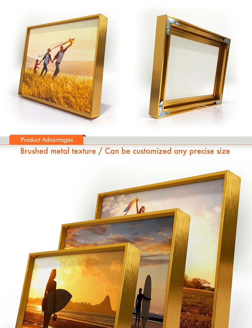 Factory Direct Sale Picture Display Frame Fashion Photo Block Golden Aluminium Alloy Photo Frame Picture Block