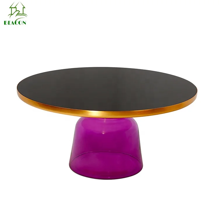 Luxury Living Room Furniture Gold Brass Black Temper Glass Top Bell Side Coffee Table