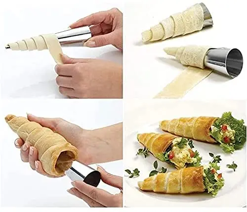 6pcs Spiral Croissants Molds Cream Horn Mould Pastry Mold Cookie Dessert Kitchen Baking Tool for Bread Ice Cream Holder