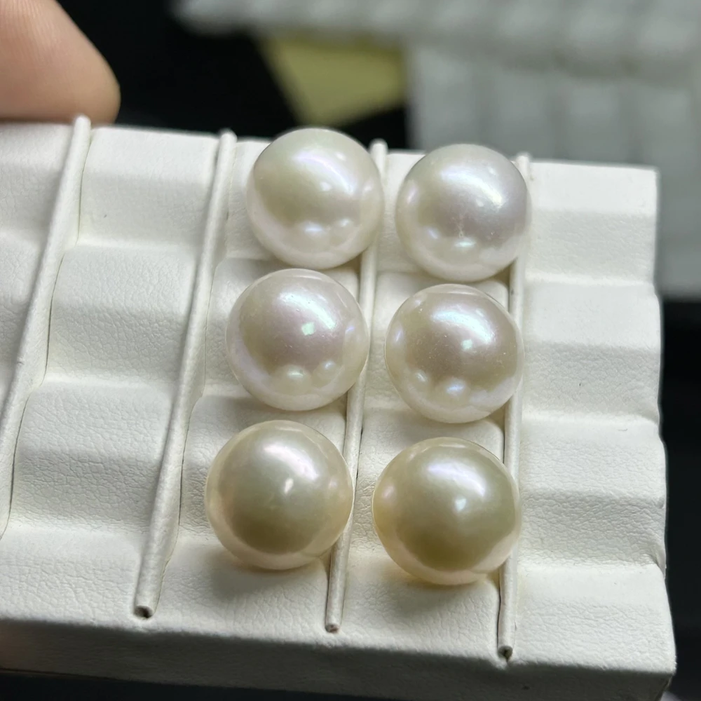 Big Size 12mm Natural Freshwater Pearl Half Hole Round White Beads for Earring