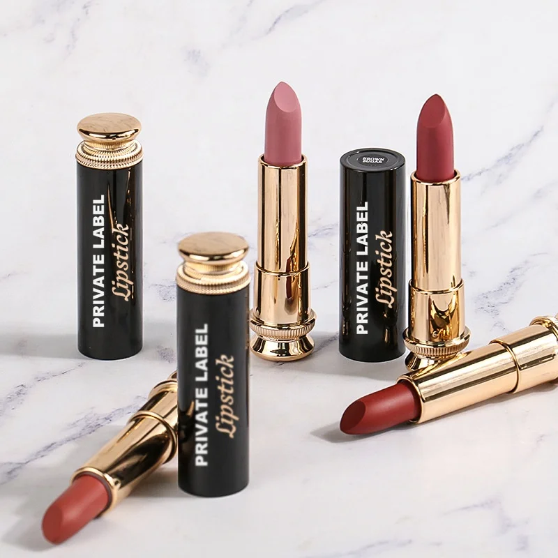 Hot Selling Custom Logo Lipstick Long-lasting Black Gold Tube Matte Lipstick High Pigmented Private Label DIY Model Number