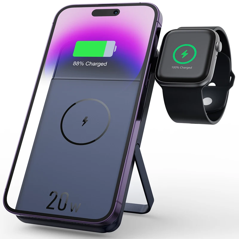 Portable 10000mAh 20W Magnetic Wireless Power Bank For iPhone 15/14/13/12 series Phones iWatch Ultra SE