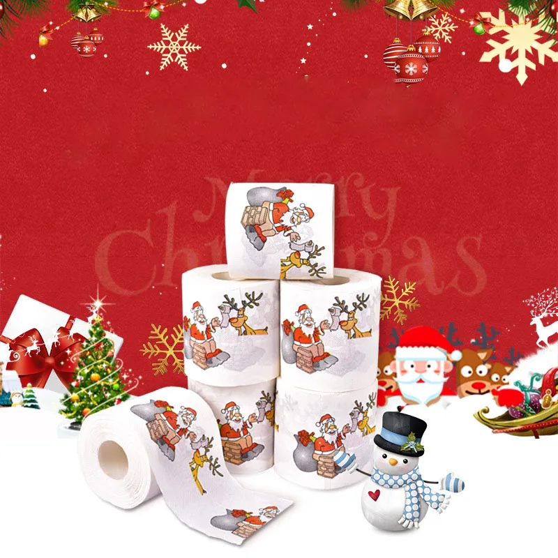 QINGSHE Factory Custom Christmas Paper Tower Bathroom Paper 2 Ply Printed Virgin Wood Pulp Santa Funny Printing Toilet Paper