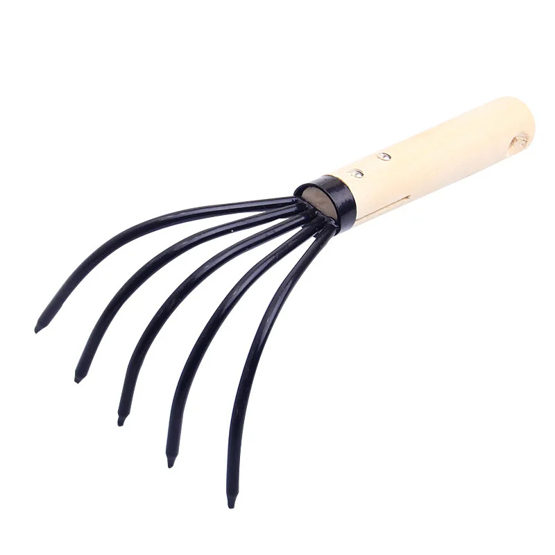 Hot Sale A3 Steel 5-Teeth Claw Rake Hand Rake with Ergonomic Non-Slip wood handle Heavy Duty Tool