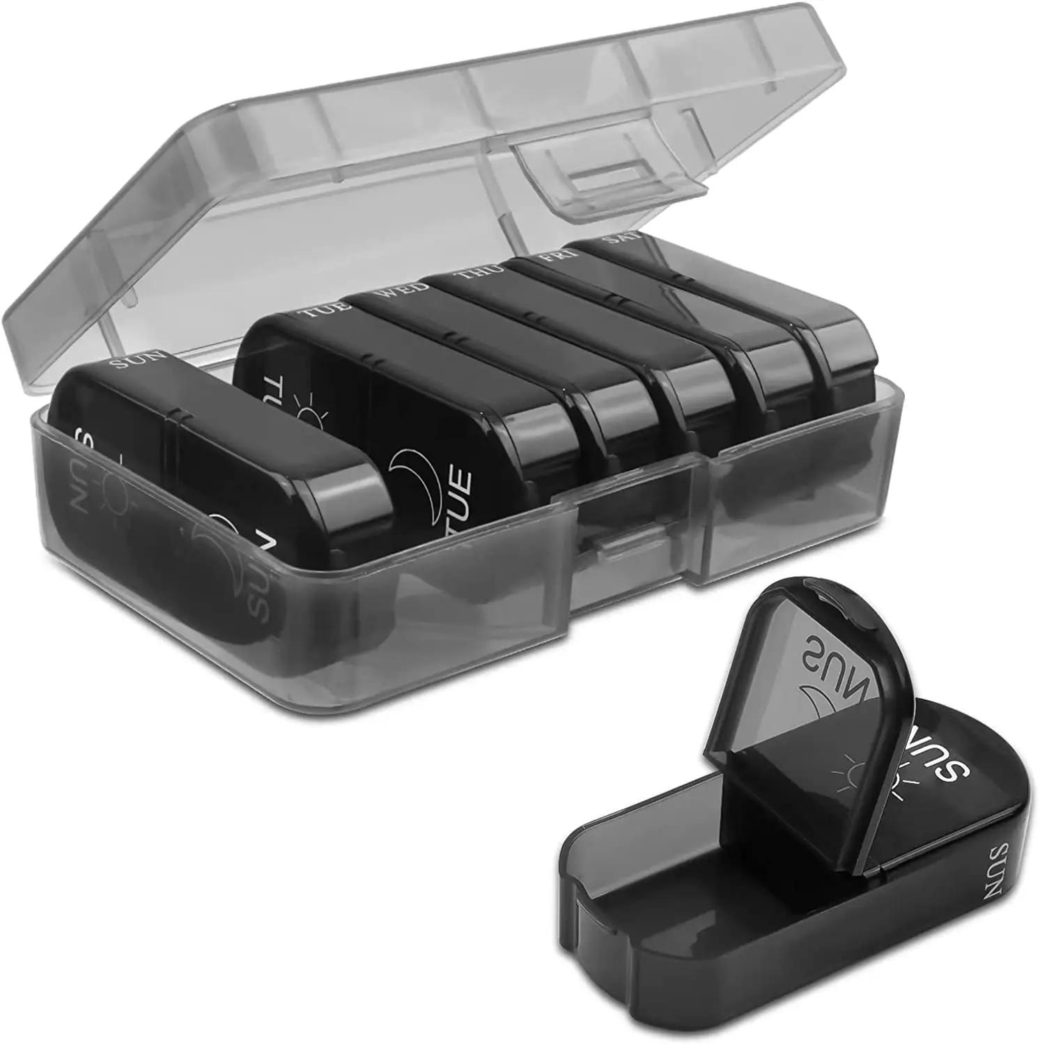 Portable 7 Days 14 Compartments AM PM Daily Pill Box Medicine Tablet Storage Box