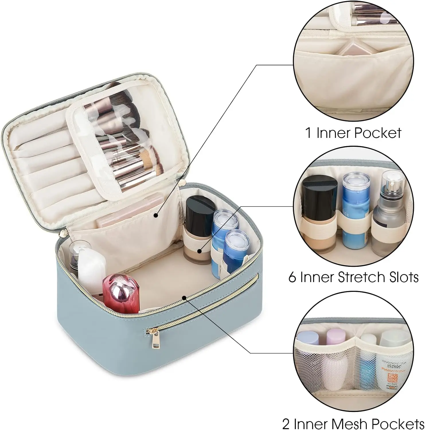 Custom Logo Makeup Bag Travel Make Up Organizer Cosmetic Brush Bags Case In Eco Vegan Leather For Women