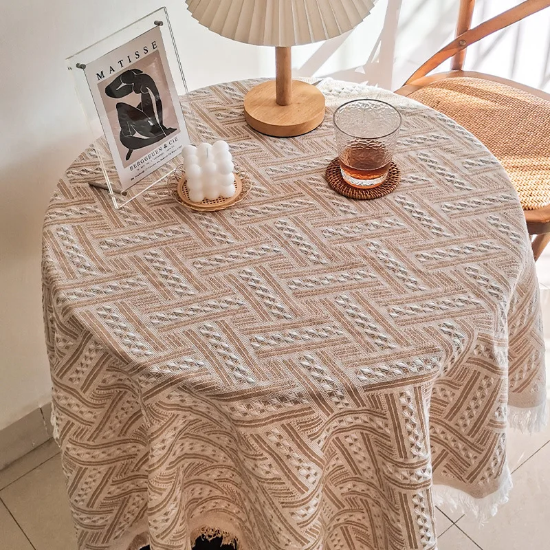 Lace white tablecloth INS style makeup table Nordic simple photo French round table cotton  linen dessert table  cloth