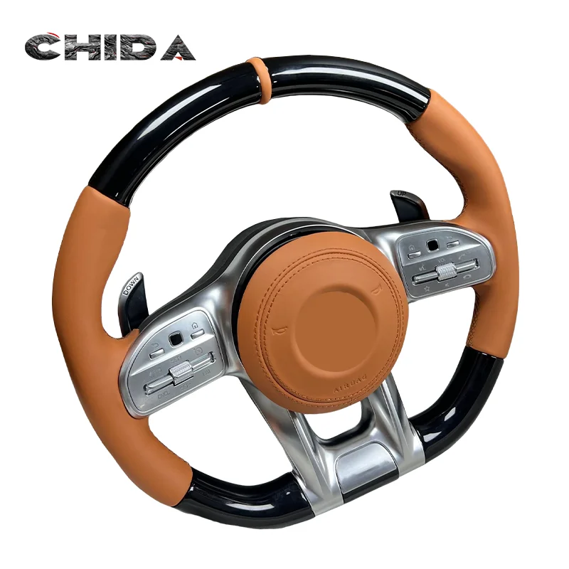 Brown Leather Piano Finish Steering Wheel for Mercedess Benzs W212 W213 W204 W177 W176 W447AMG GLE CLA