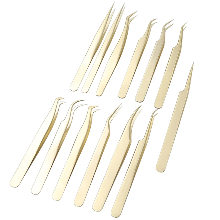 Wholesale OEM Newest High Quality Standard Stainless Steel Pearl Gold Eyelash Extension Tweezers