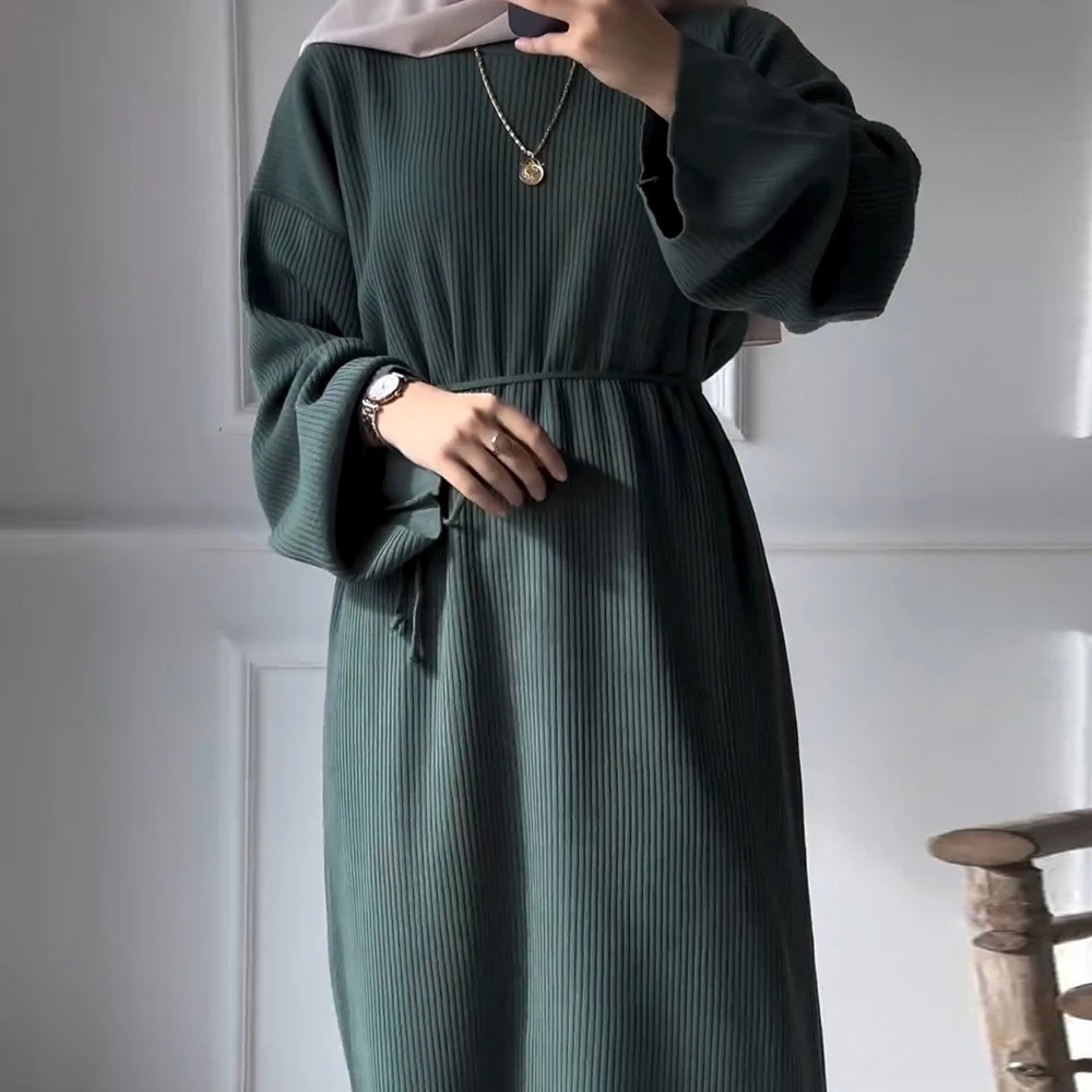 Latest islamic Muslim Women Abaya Robe Autumn and Winter Thick Knitted Loose Sweater Dress Arab Dubai Modest Muslim Abaya Dress