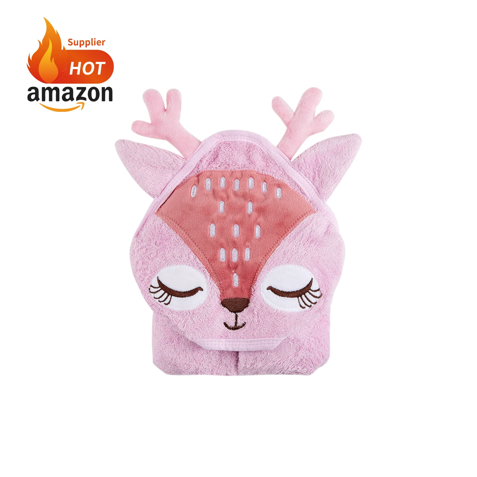 Hot Selling Premium Ultra Soft Absorbent Terry Pink Organic Bamboo Animal Baby Hooded Bath Towel for girls