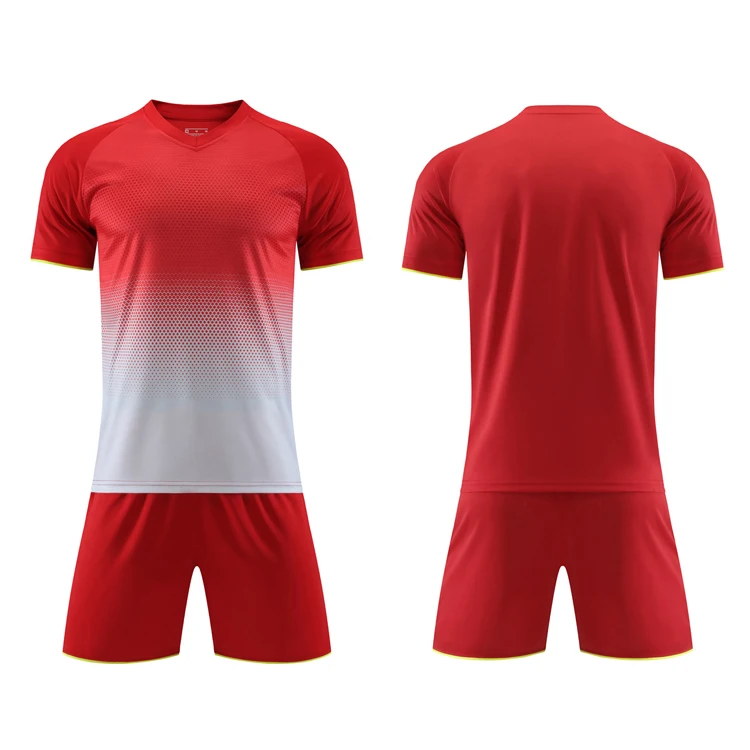 Hot Sale 2022/23 New Season Soccer Wear Kits High Quality Football Uniform Custom 100% Polyester Red And White Soccer Jersey