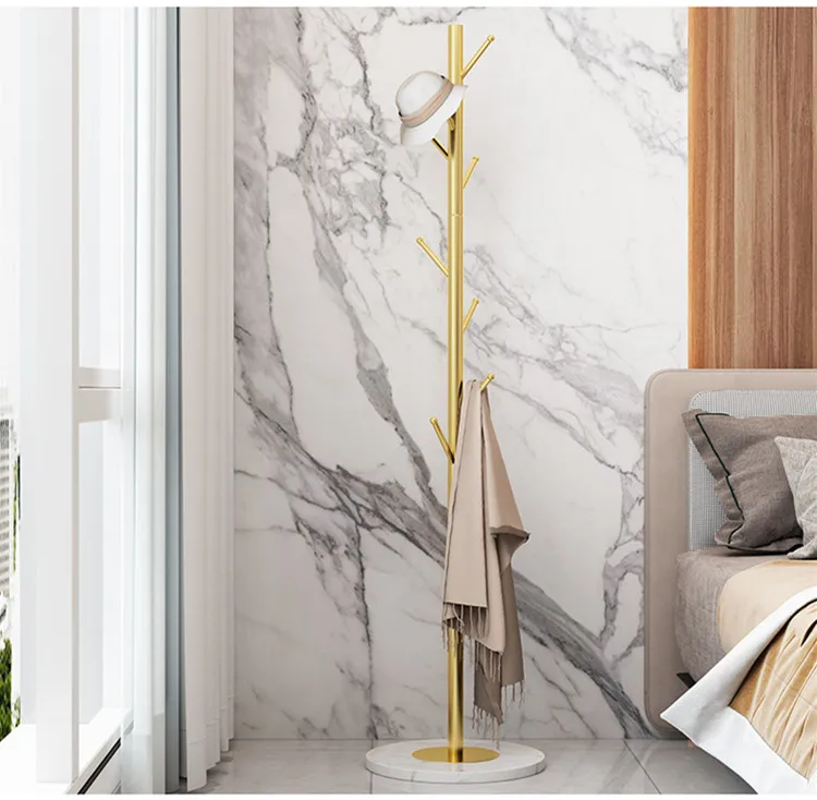 
2020 newest modern elegant golden marble stand tree shaped coat rack shelf rack 