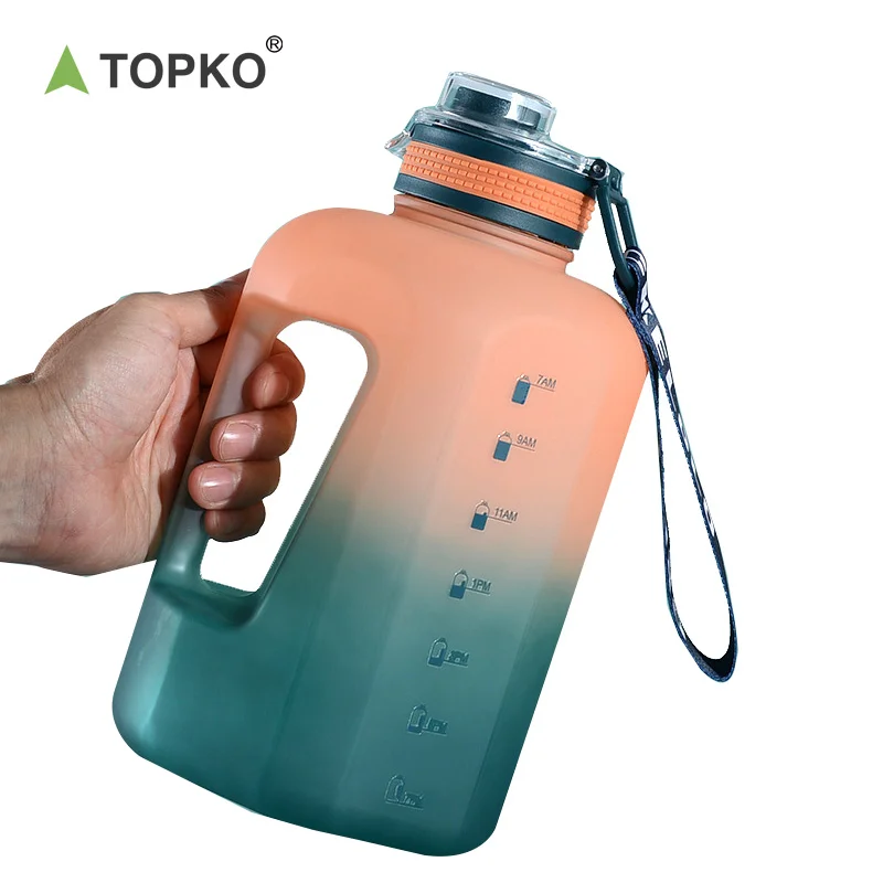 TOPKO Fitness Sports Water Bottle Big Capacity 2.2L Water Jug Outdoor Handgrip Gym Water Bottle With Lid