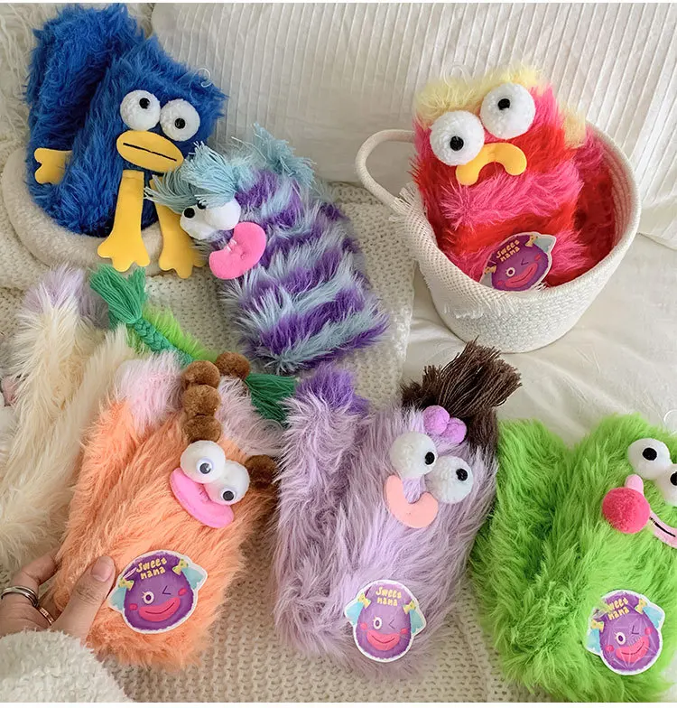 Coral velvet socks autumn and winter new cashmere thick warm socks cute funny plush ugly cute floor socks