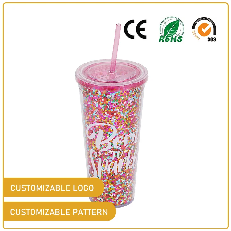 24FL 0Z 710 ML  Hot Sale Double Wall tumbler Drinkware Plastic bottle with color mixed Confetti inside