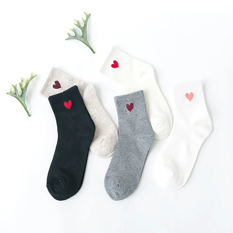 
Girl Student Women 100% Cotton Socks Japanese Love Heart Pattern Lady White Black Gray Tube Ankle Socks Women 