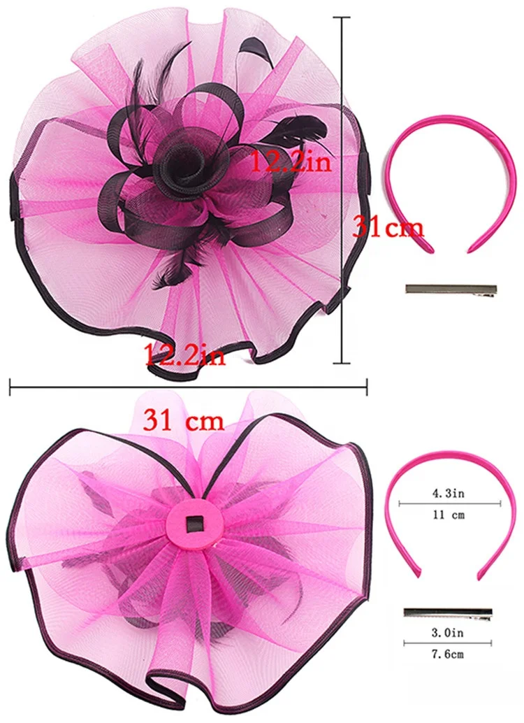 Women fascinators halloween hairband headband fuchsia big base flower fascinators for church wedding party