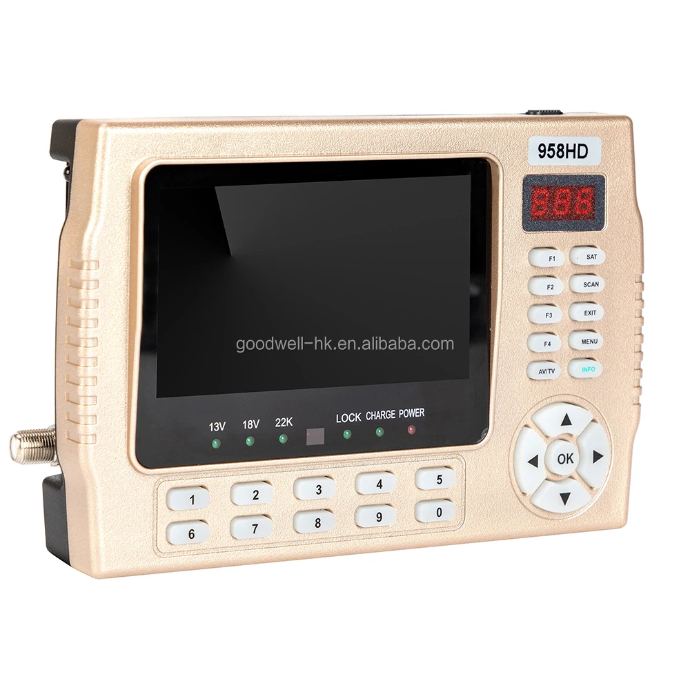 958HD  Portable 4.3 Inch HD Digital Satellite Finder Meter  Supported DVB-S/S2+HEVC(H.265/4K) satellite TV TP Signal