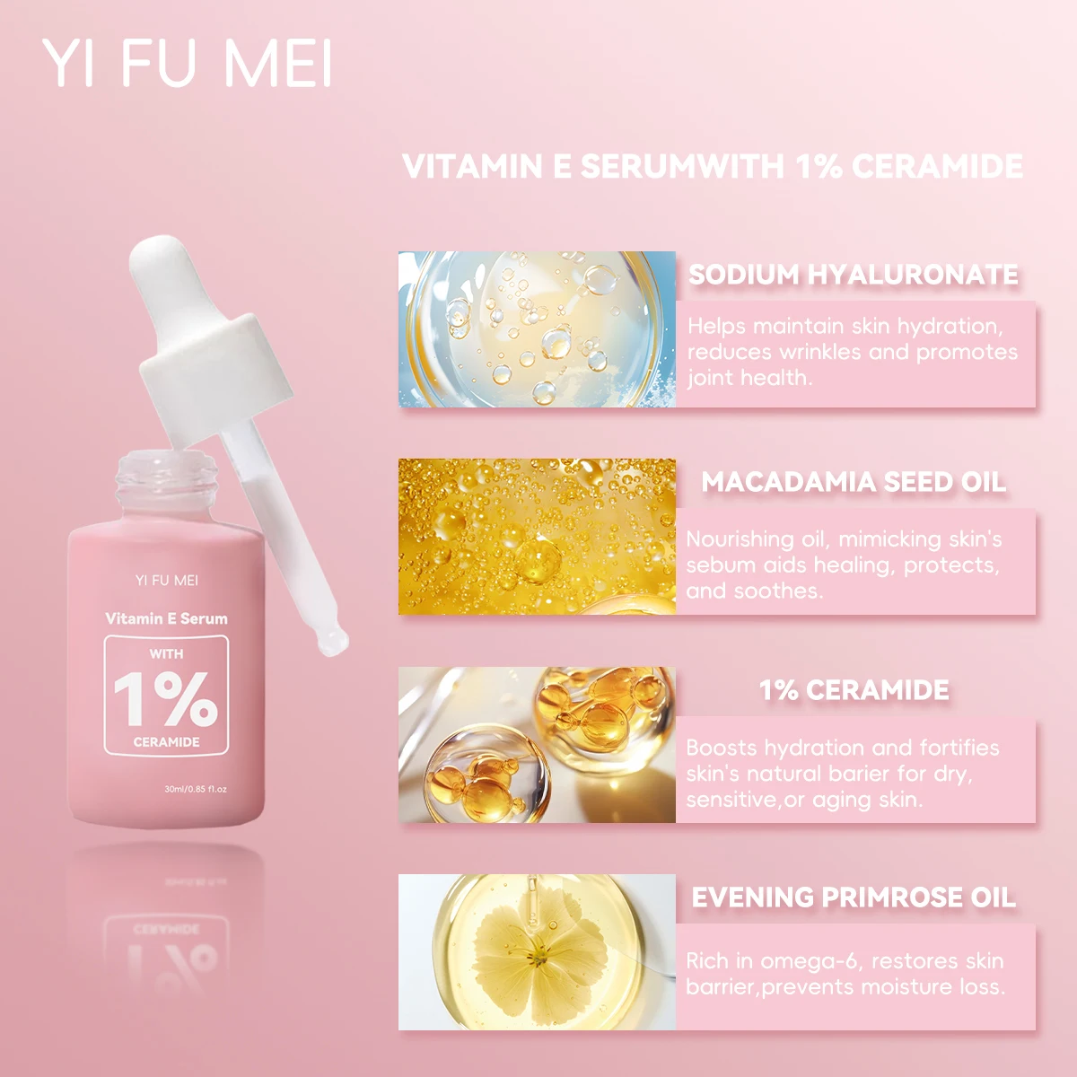 Private Label Facial Repair Dryness Reduce Redness Calming Skin Ceramide Anti Wrinkle Whitening Vitamin E Serum For Face
