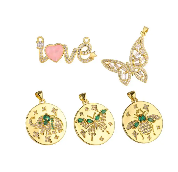 Elephant bee jewelry charms copper micro-inlaid zircon pendant butterfly LOVE fashion necklace pendant female DIY