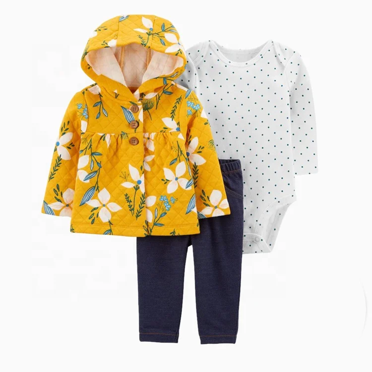 Best prices boy newborn cute Zip jacket Hooded long sleeve coat romper pants winter 3 pieces set baby clothes