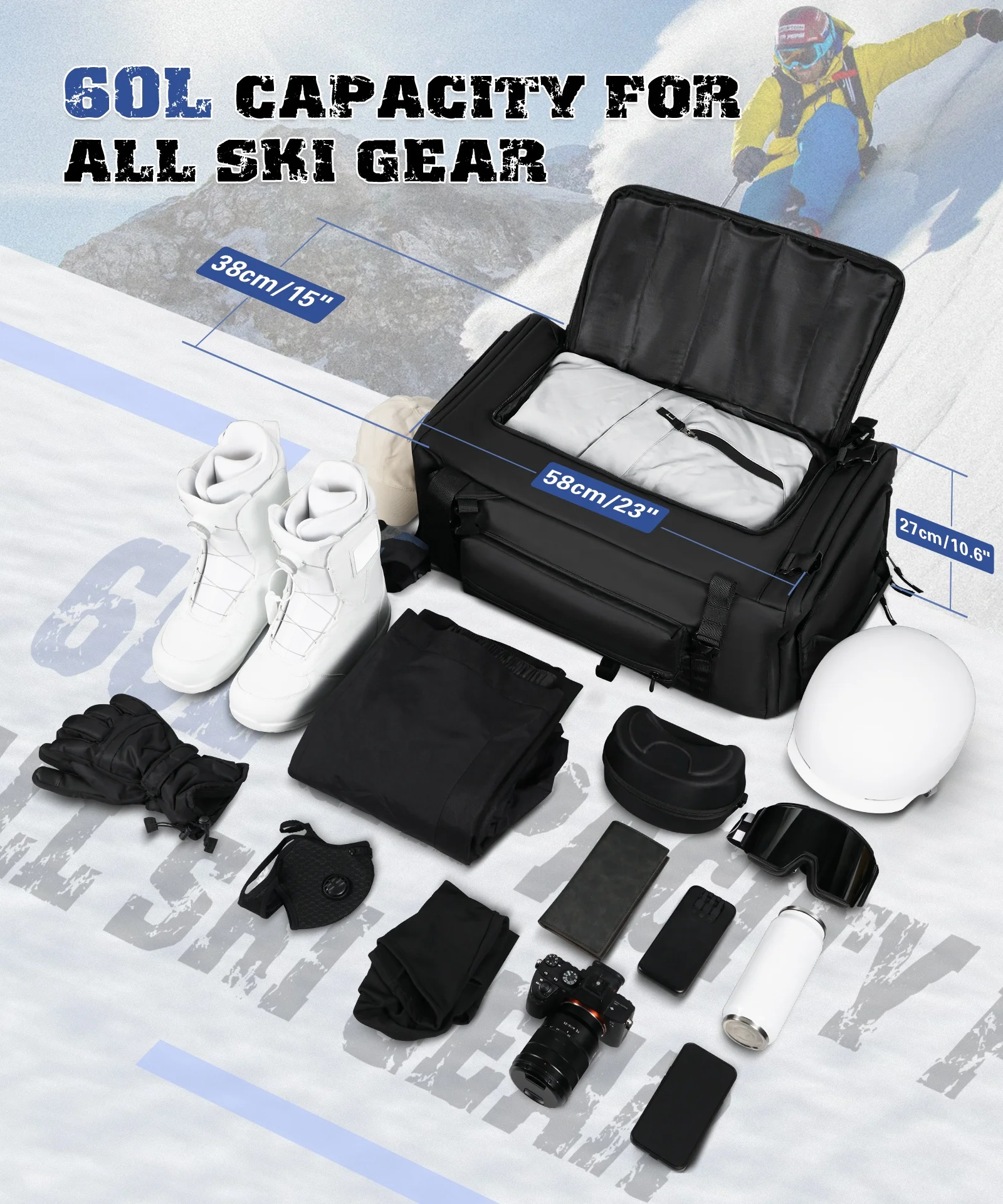 ARCFOX 60L SKi Snowboard Boot Bag Backpack For Helmets Gloves Goggles Jacket Gloves