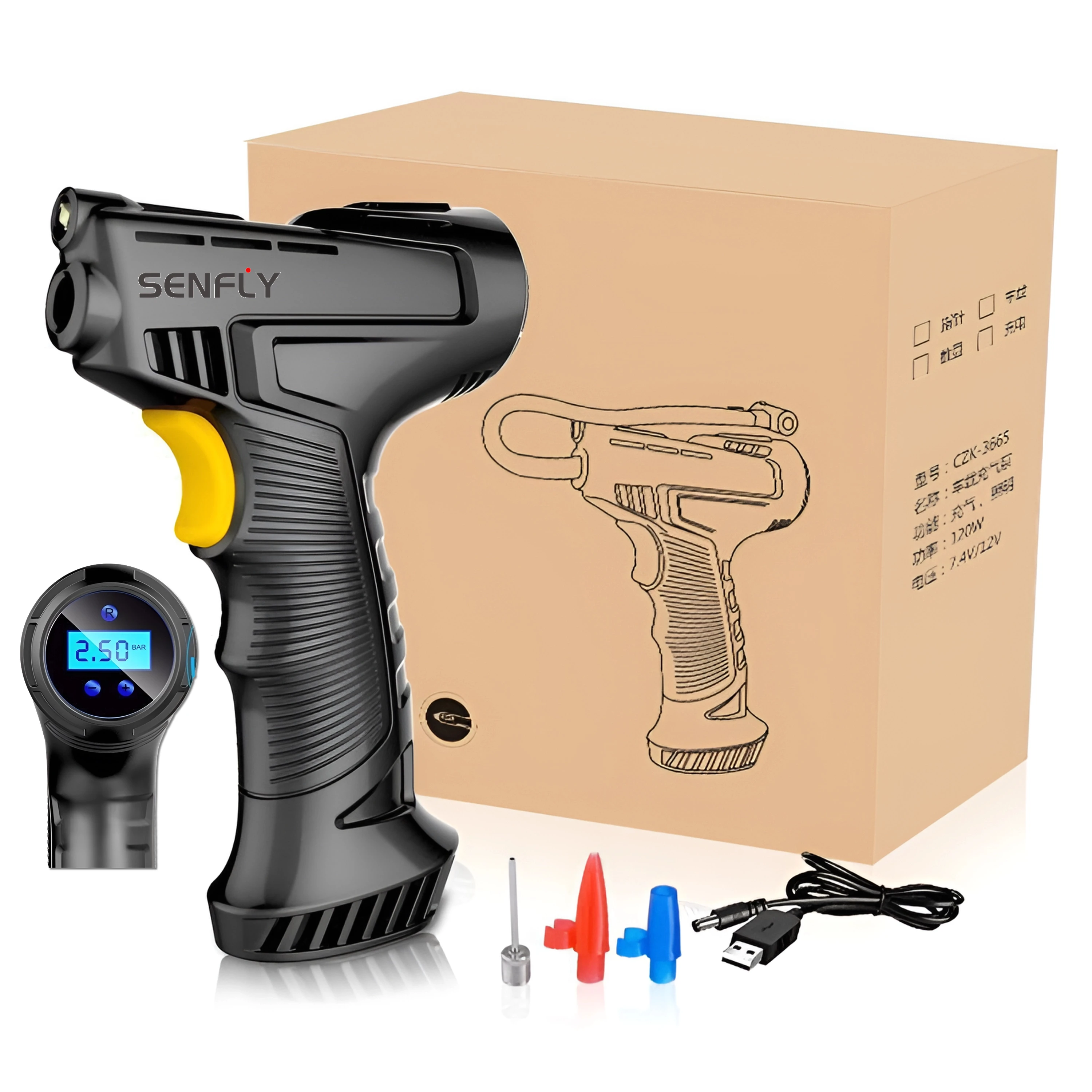 Hot sale 12V DC Digital Tire Inflator Portable Car Air Compressor Pump Inflator 150 Psi Car Tire Inflator With Emergency Light