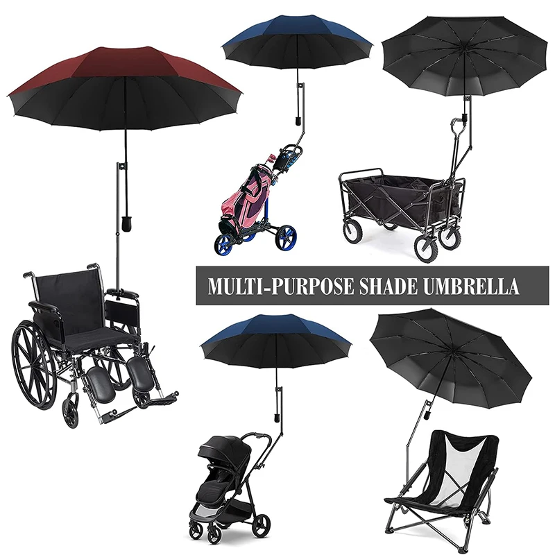 Automatic Carbon Fibre UPF 50+ Beach Umbrella with Adjustable Universal Clamp Portable Golf Umbrella for Chair