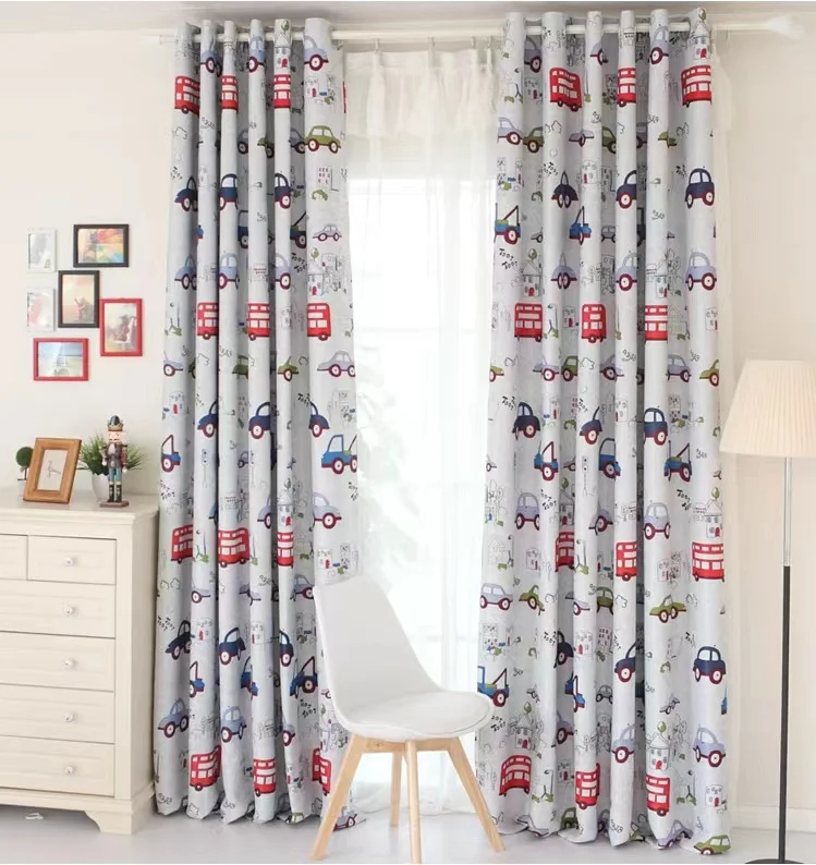 100% Polyester Wholesale Cartoon Car Printed Blackout  Curtain For Children Curtain For Living Room And Bedroom