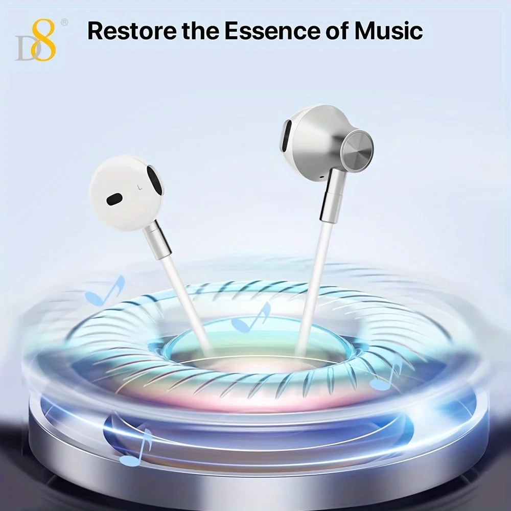 D8 Usb Type C Headphones In Ear Earphones Earbuds Mic Volume Earbud In-ear Headphones Gaming Headphones With Mic For Mobile