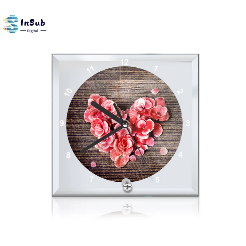 Yinsa PF002 (20*20*0,5 см) Персонализируйте свой собственный стиль сувенир печатная Сублимация настенные квадратные стеклянные часы фоторамка