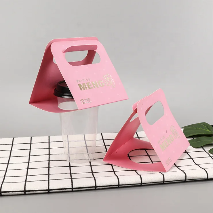 Logo Printed Size Customized  White Paper Takeout Coffee Babo Tea Pink Cup Carrier Disposable Paper Drink Carrier for Delivery