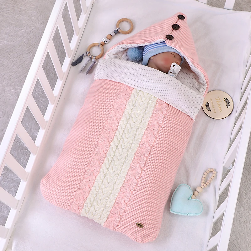 
Newborn Baby Warm Hooded Sleeping Bags Infant Button Knit Sleeping Bags Winter 