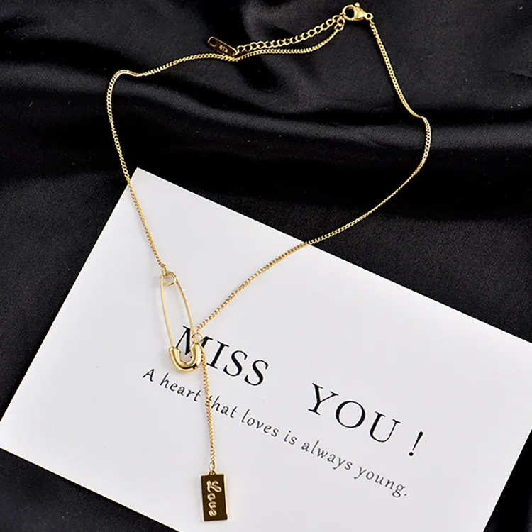 
Winstar S925 Sterling Silver Custom Pin Shape Square Brand Niche Design Necklace Prevent Allergies Female Trendy Clavicle Chain 