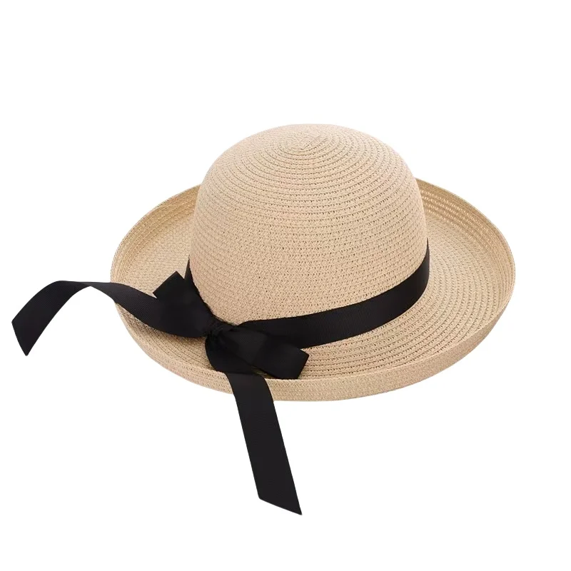 Wholesale Chinese Fashion Summer Fashion Elegant Bow Ribbon Floppy Bucket Brim Sunhat Women Picnic Straw Hat