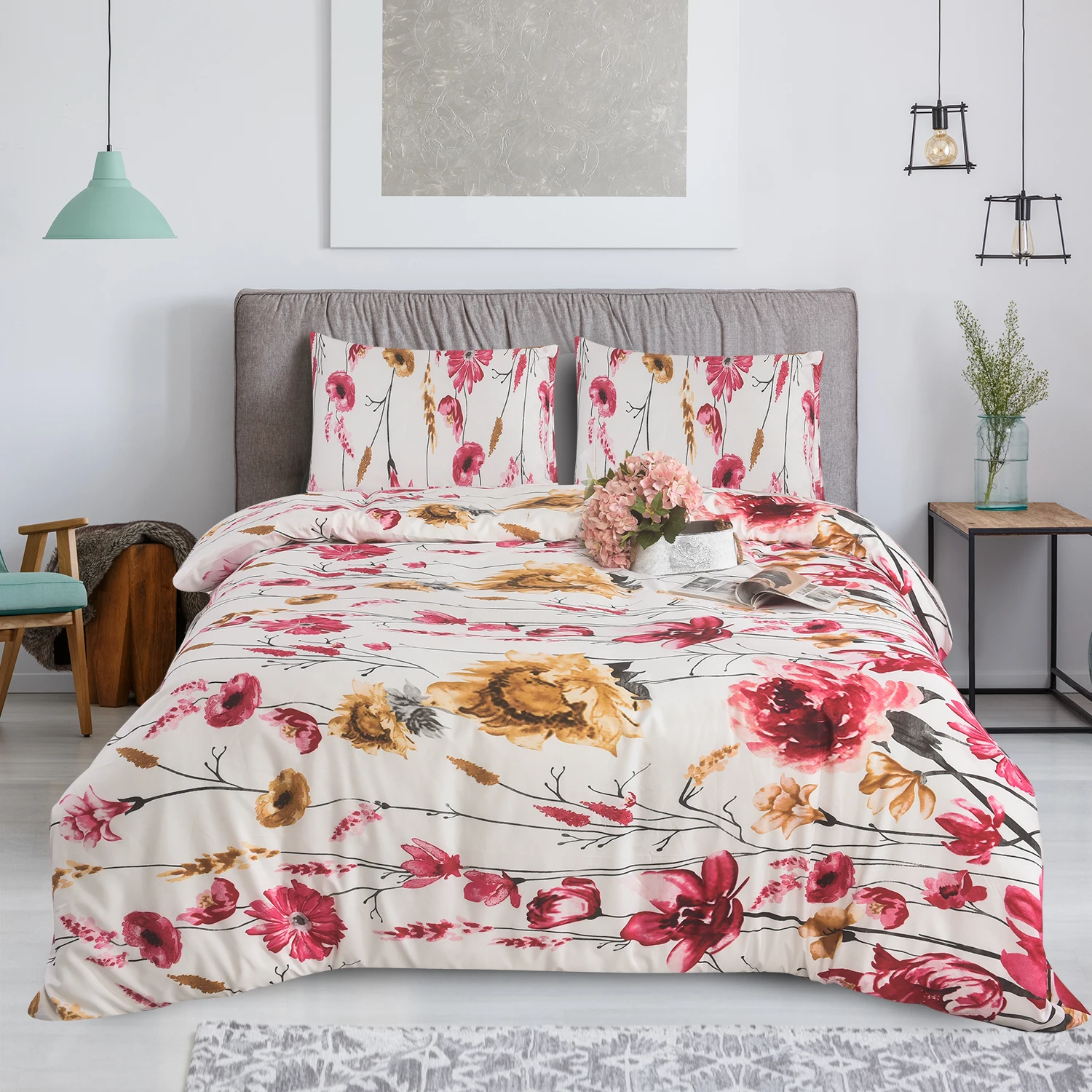 Hot Sale Brushed Cotton 4PCS Bedding Set Printed King Size Duvet Cover Bed Sheet Bedding Set