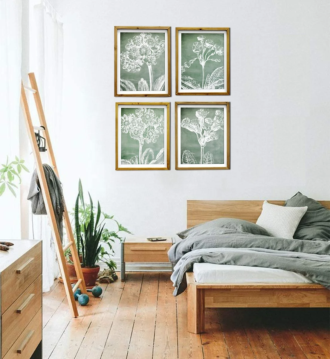 Luckywind New design Home Decoration 4 Piece of Bedroom Wall Art Printing on Paper Flowers Wall Decor Painting With Wood Frame
