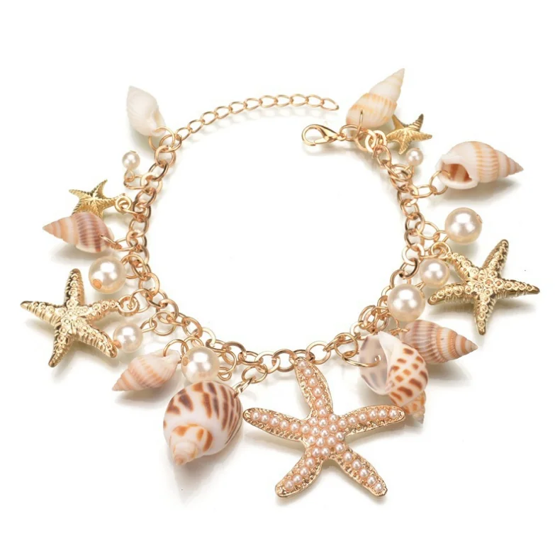 2023 Hot Sale Summer Style Ladies Starfish Shell Sea Beach Bracelets Tidal Marine Shells Starfish Bohemian Charm Bracelet Female