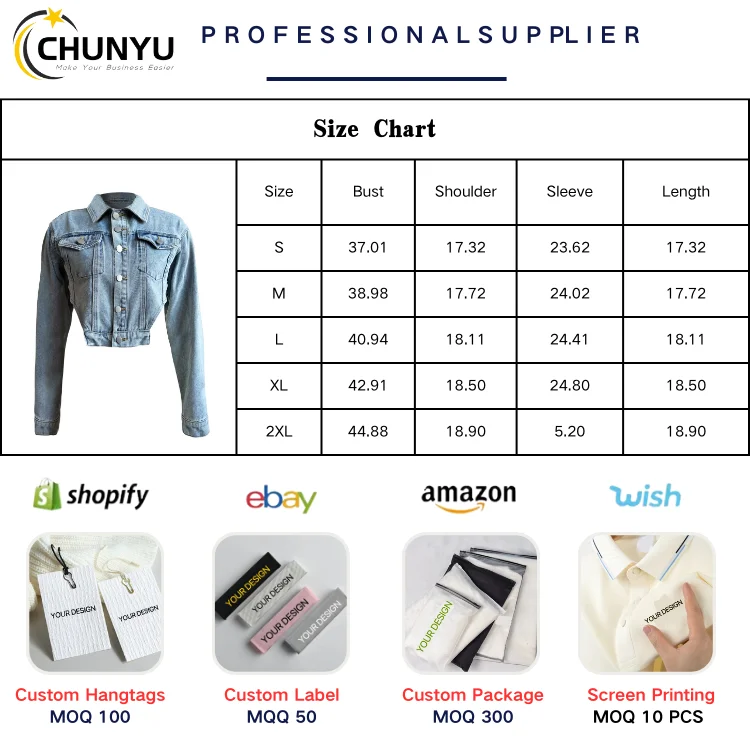 2024 Fashion Woman Denim Top Apparel Denim Jacket Long Sleeves Cross Cropped Jean Jacket for Women