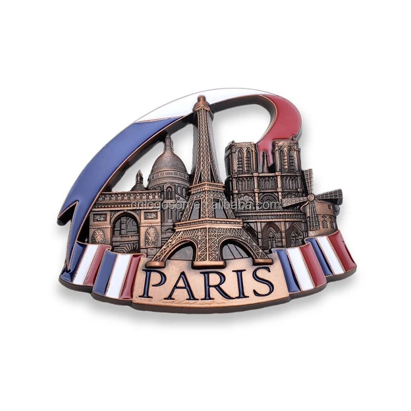 Custom Crafts Designer European countries France Souvenir Metal 3d Magnets Custom Souvenir