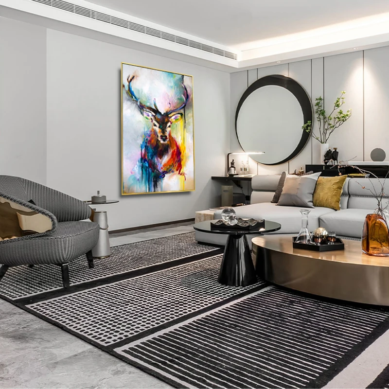 Pure hand-painted oil painting sika deer simple living room decorative painting light luxury door porch hanging paintings