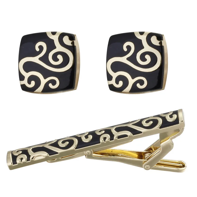 Promotional mens gifts custom metal cufflink and tie pin set with box