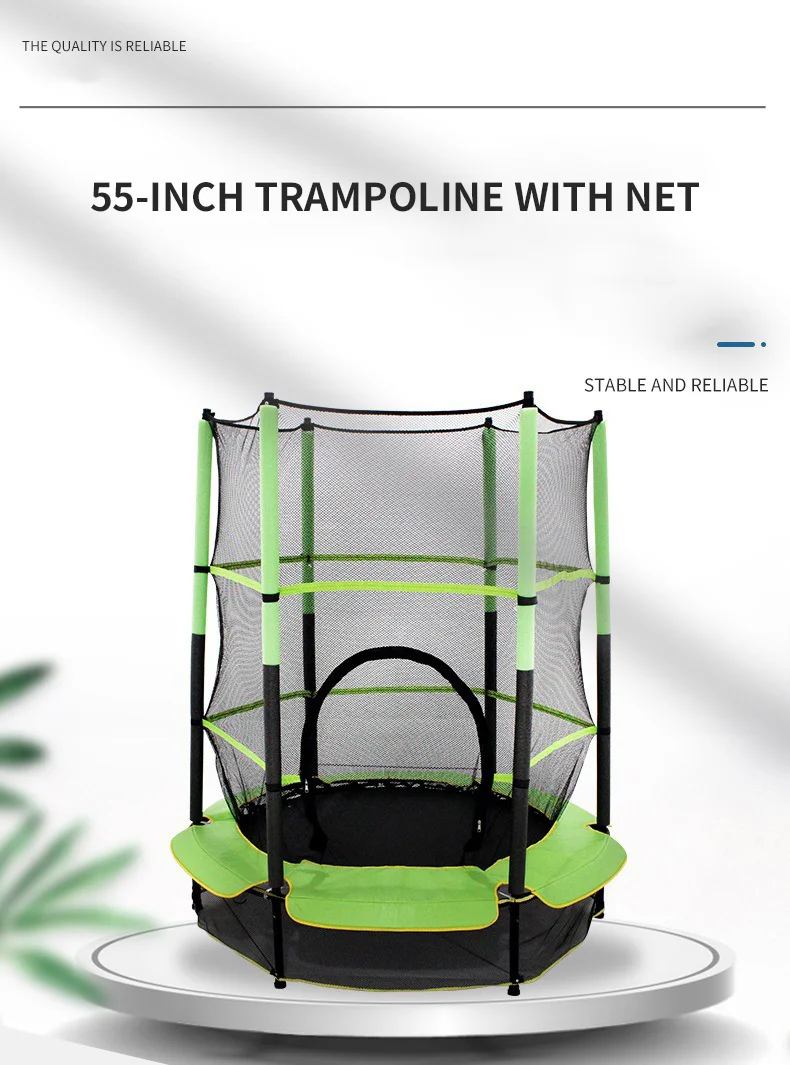 Child trampolines round 55inch trampoline outdoor with safety net with enclosures jumping bed